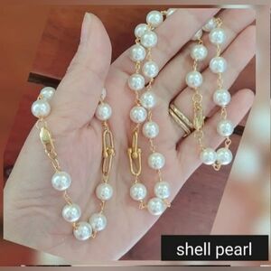 Shell Pearl Necklace & Bracelets with Stainless Steel Clasp Sets